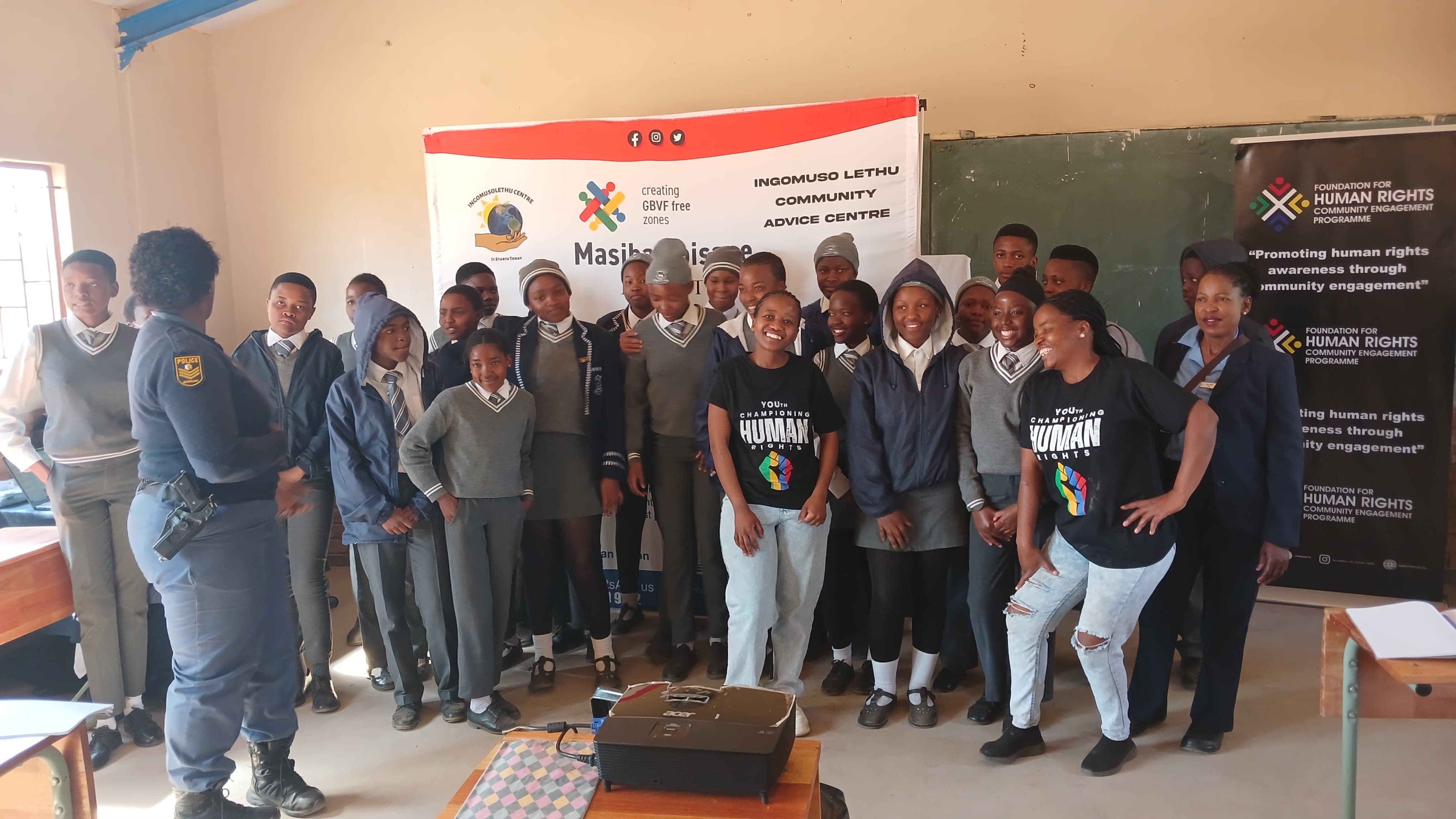 School human-rights education session with learners and facilitators